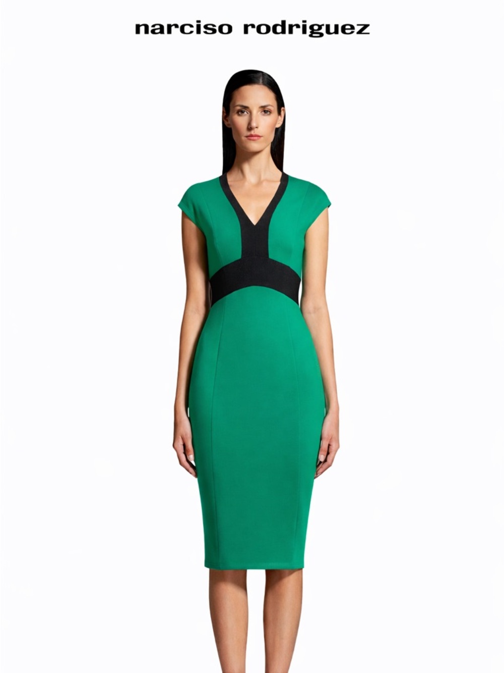 Narciso Rodriguez Green and Black‎ Sheath Dress with Dolman Cap Sleeves